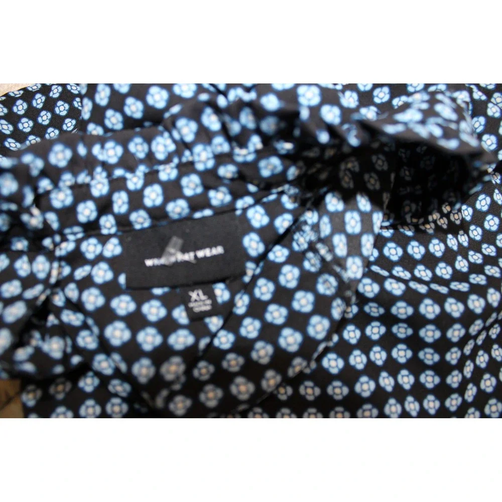 WhoWhatWear Ruffle Blouse Womens XL Blue Geometric Mock Neck Sleeveless - Picture 4 of 5